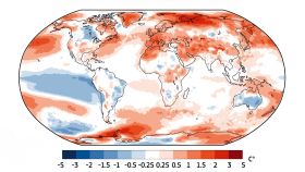 El mapa de la anomalía de temperaturas en 2022.