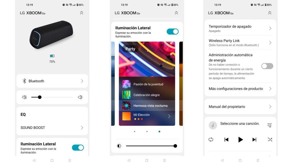 Con la app XBOOM de LG puedes controlar distintos parámetros del altavoz