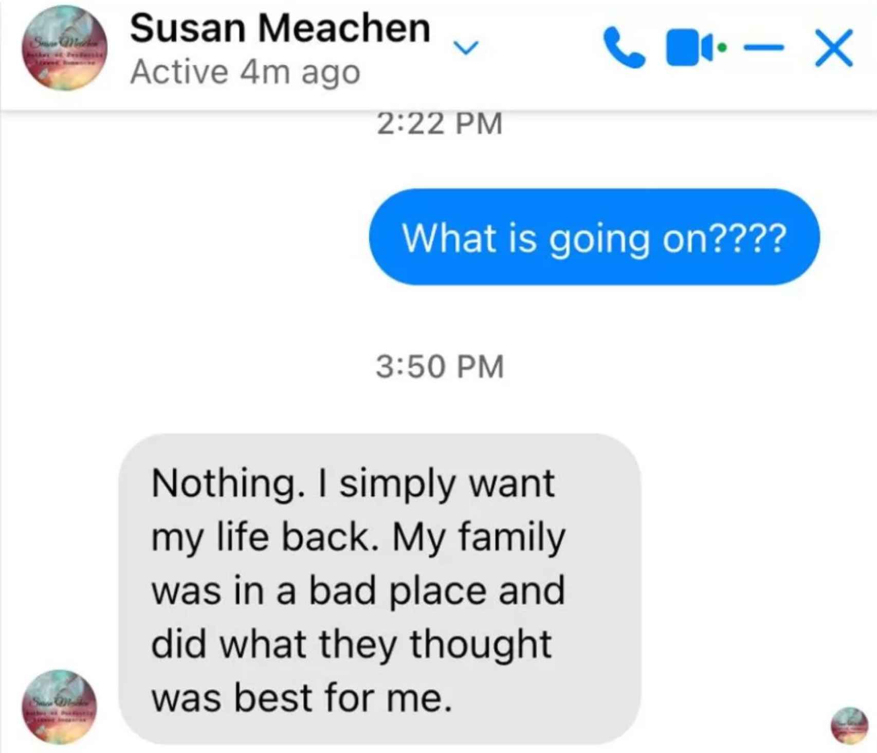 Mensaje de Susan Meachen a su amiga Samantha Cole.
