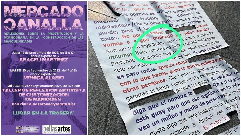 A la izquierda, el cartel de las actividades relacionadas con la exposición. A la derecha, fotografías de la exposición.