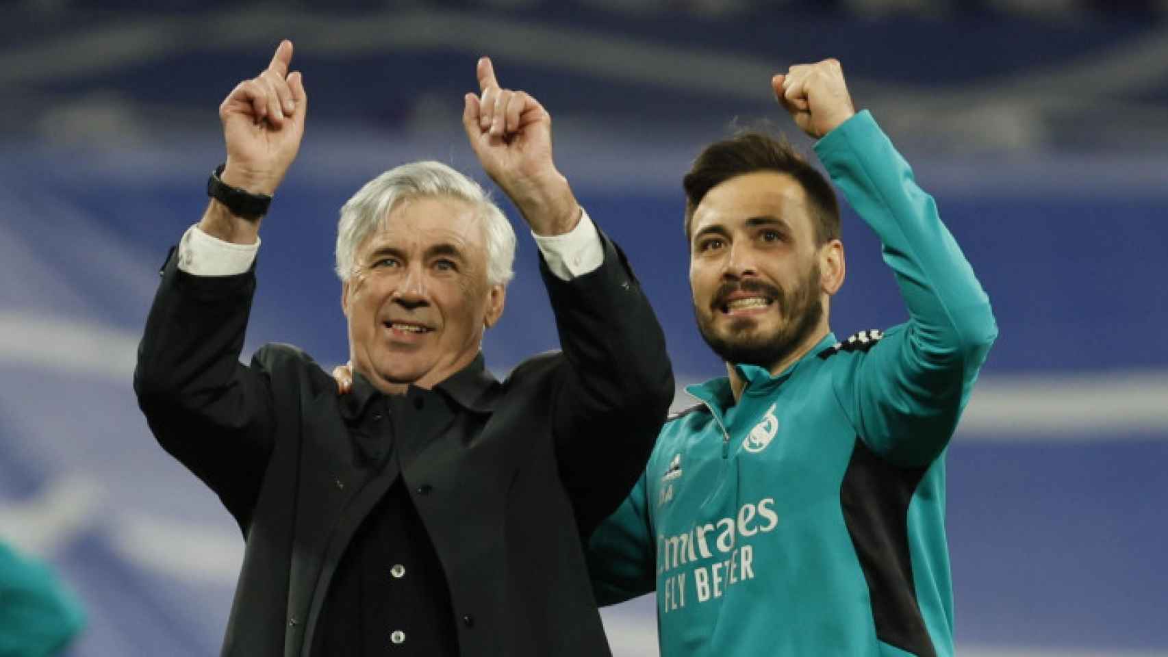 Carlo y Davide Ancelotti, tras un partido del Real Madrid