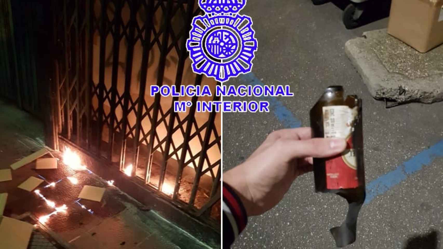 Imagen del artefacto incendiario que la detenida lanzó contra la sede de Democracia Nacional