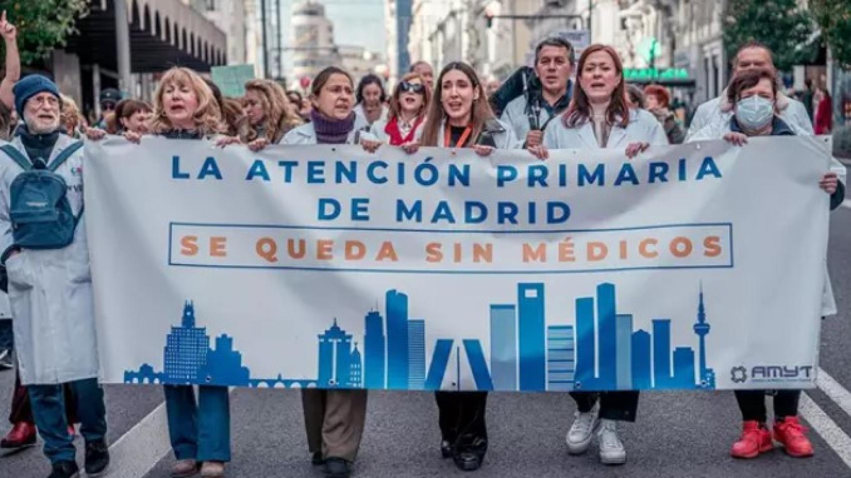 Manifestantes de la huelga de médicos en Madrid.