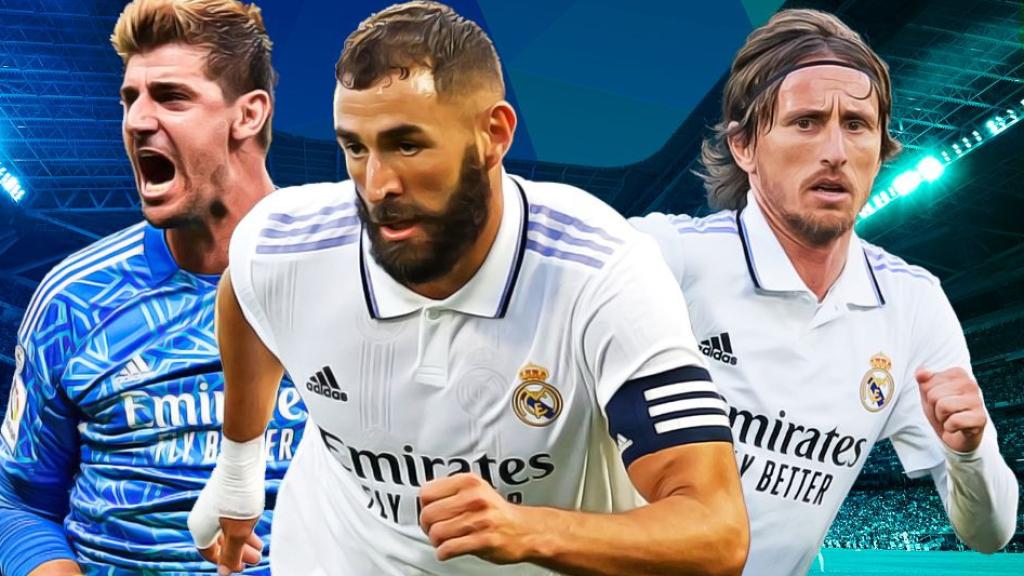 Courtois, Benzema y Modric, en un fotomontaje del Real Madrid