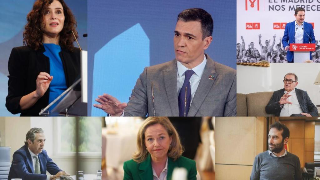 Isabel Díaz Ayuso, Pedro Sánchez, Juan Lobato, Nouriel Roubini, Íñigo Fernández de Mesa, Nadia Calviño y Carlos Cuerpo.