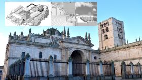 Montaje con la Catedral de Zamora y el proyecto de construcción del ascensor y escaleras