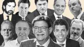 Los expresidentes Lerma, Zaplana, Olivas, Camps y Fabra; y los candidatos Illueca, Baldoví, Puig, Mazón y Flores. EE