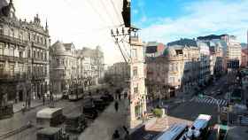 Calle Policarpo Sanz de Vigo en una fotografía antigua y hoy en día.