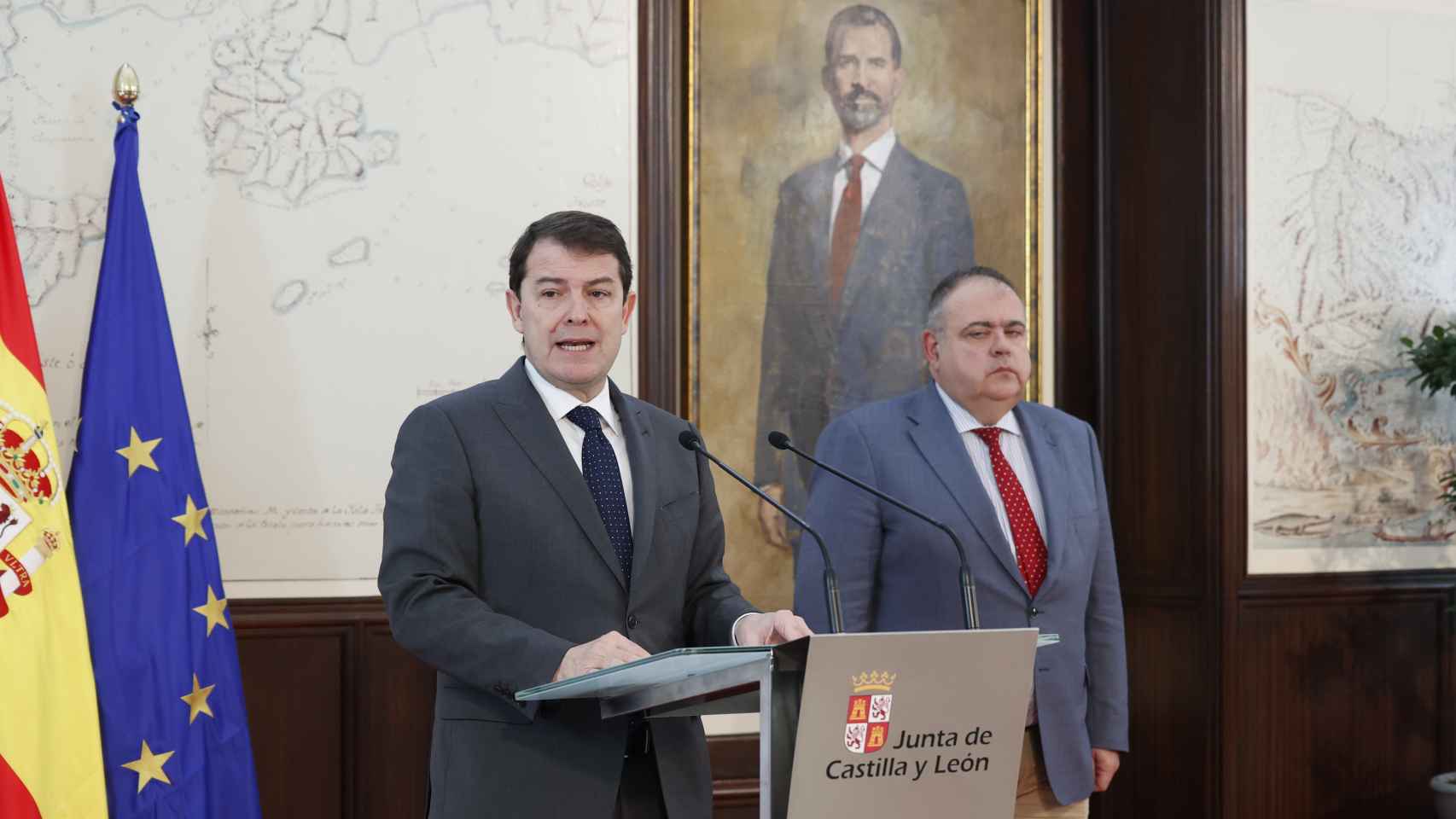 El presidente de Castilla y León, Alfonso Fernández Mañueco, este lunes en su declaración institucional.