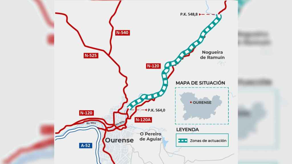 Ámbito de actuación de las futuras obras en la N-120.