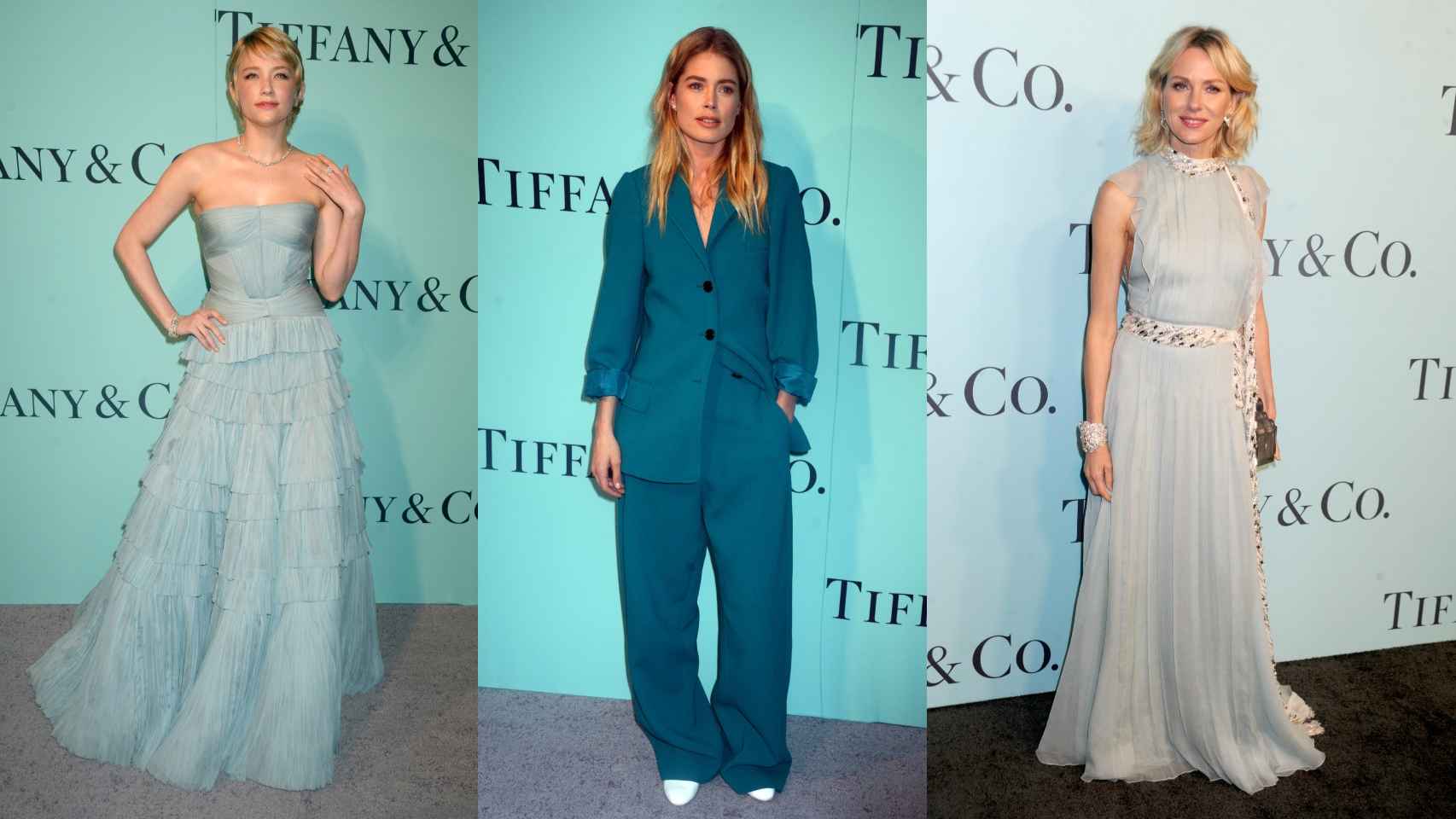 De izquierda a derecha, Haley Bennet, Doutzen Kroes y Naomi Watts en un evento de Tiffany & Co. en 2017