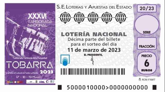 Billete de Lotería. Foto: Ayuntamiento de Tobarra.