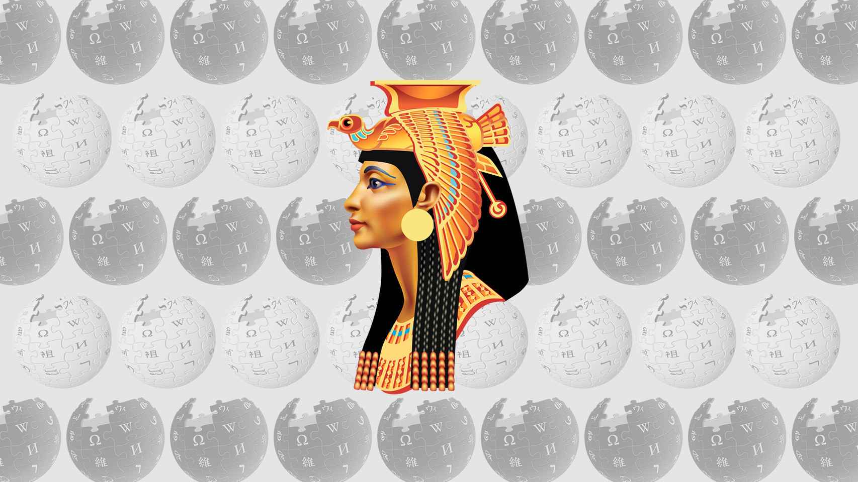 Fotomontaje con el logo de Cleopatra y el de Wikipedia.