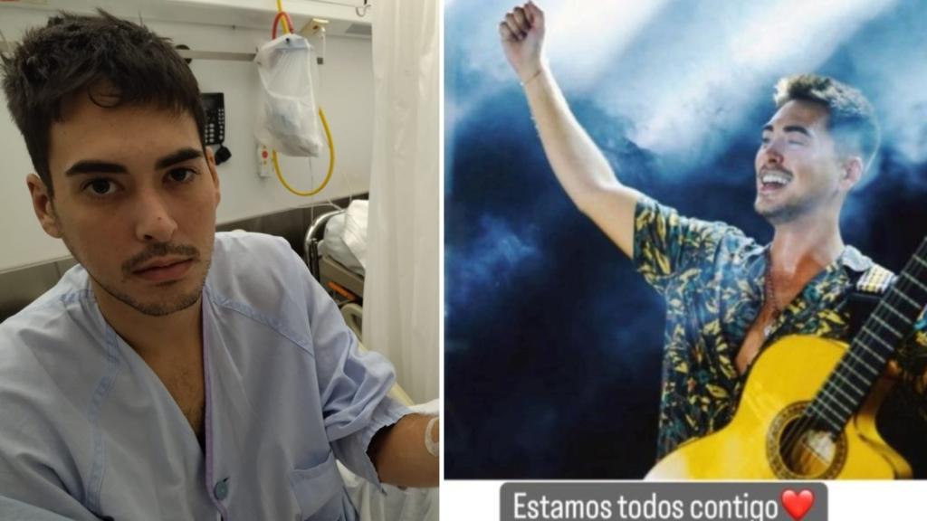 Antonio Consuegra, vocalista del grupo Solo nos quieren los domingos, este miércoles, en una habitación del Hospital Reina Sofía de Murcia donde se recupera de las lesiones sufridas tras ser apaleado.