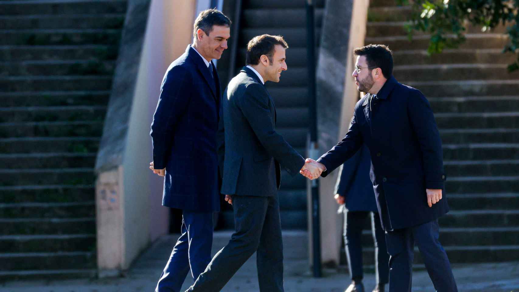 Sánchez, Aragonès y Macron durante la Cumbre Hispano - Francesa