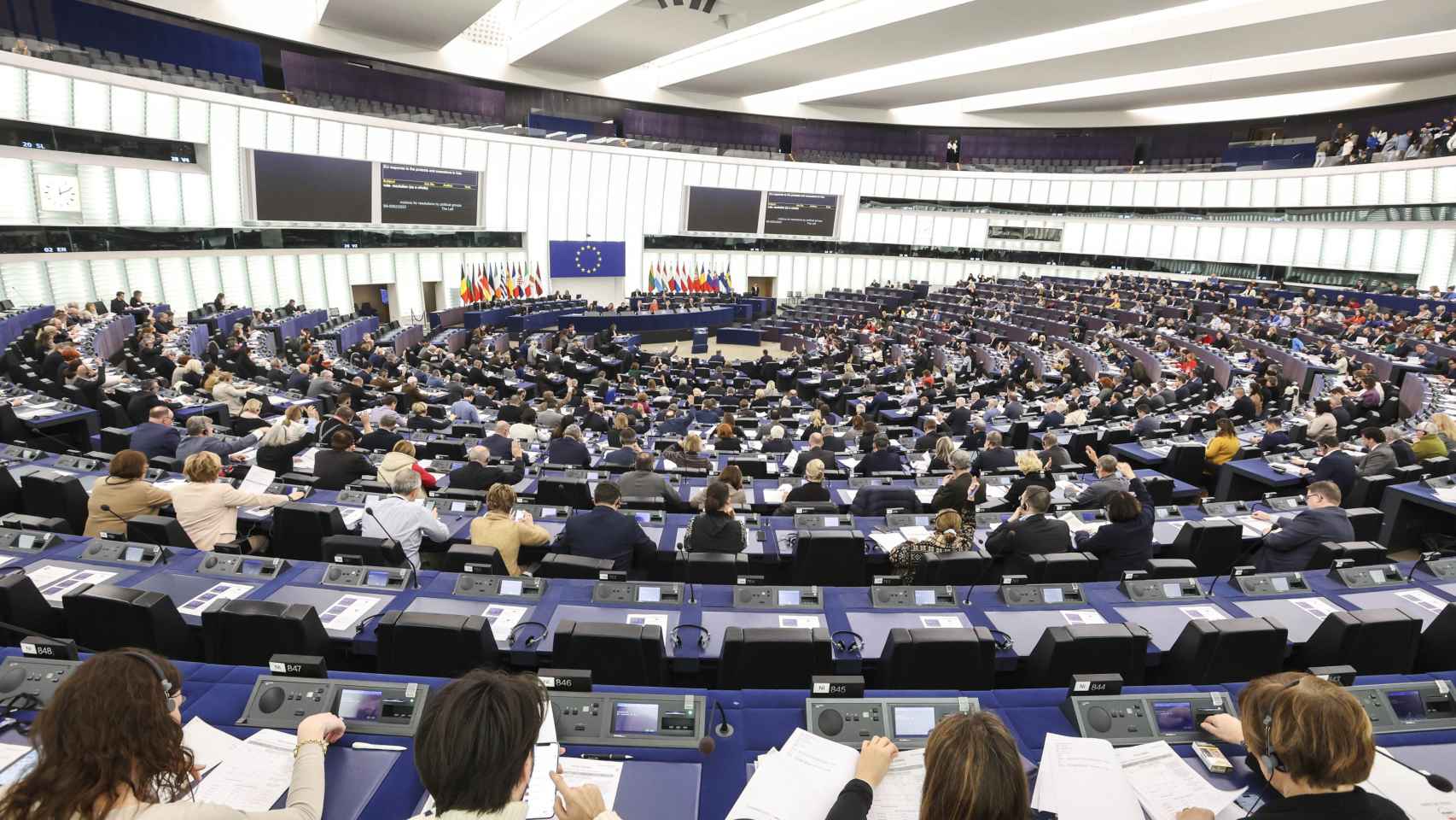 El hemiciclo de la Eurocámara en Estrasburgo, durante la sesión de votación de este jueves