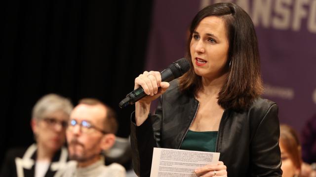 Ione Belarra, ministra de Derechos Sociales y Agenda 2030, durante un evento de Unidas Podemos este sábado.