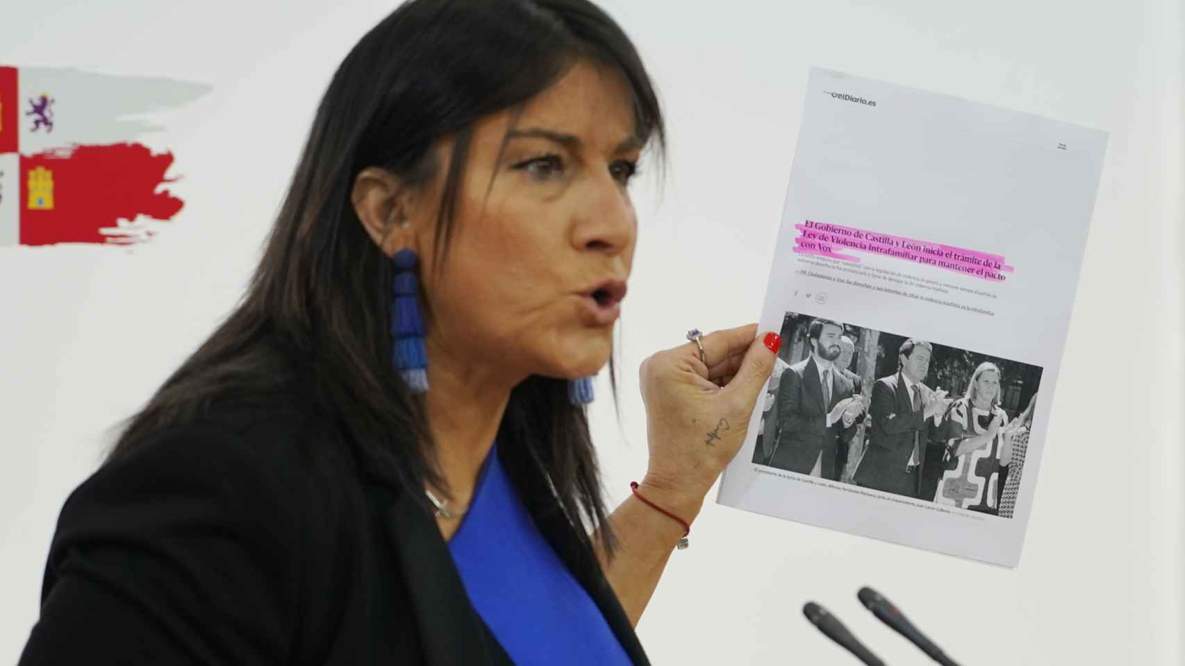 La secretaria de Organización del PSCyL, Ana Sánchez, durante su comparecencia de hoy