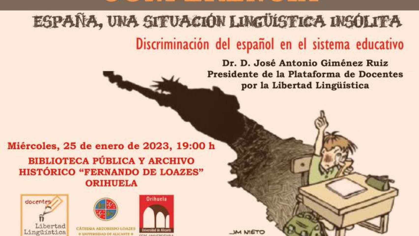 Cartel de la conferencia en Orihuela.