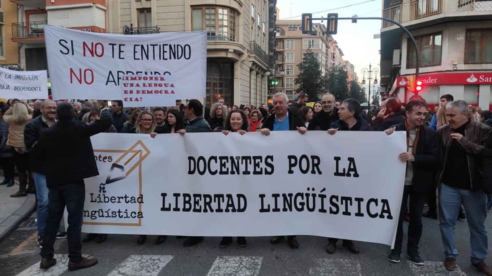 La plataforma de profesores en la manifestación de Orihuela.