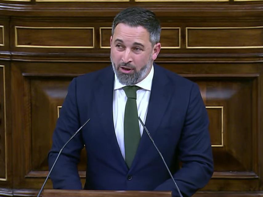 El líder de Vox, Santiago Abascal, durante su intervención de este martes en el Congreso de los Diputados.