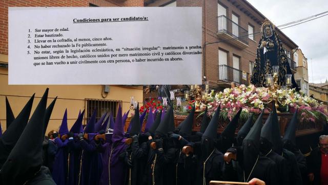 Montaje con la Cofradía Virgen de la Soledad y los requisitos