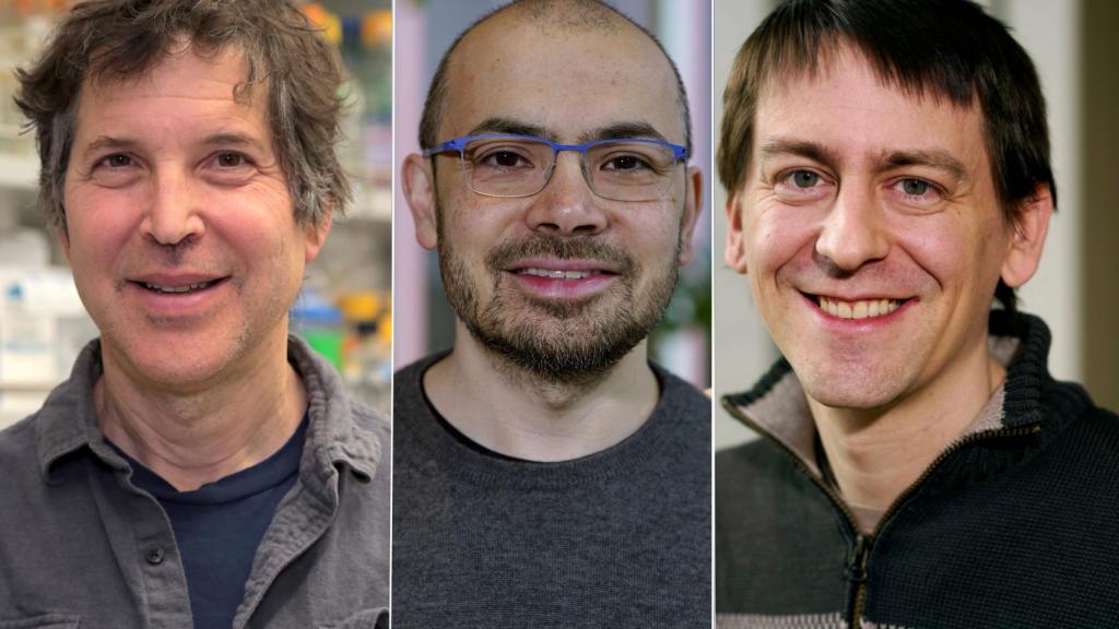 David Baker, Demis Hassabis y John Jumper.