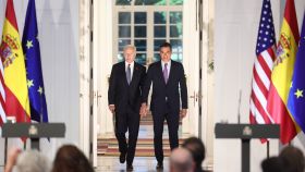 Biden y Pedro Sánchez, en el Palacio de la Moncloa, durante la cumbre de la OTAN en Madrid.