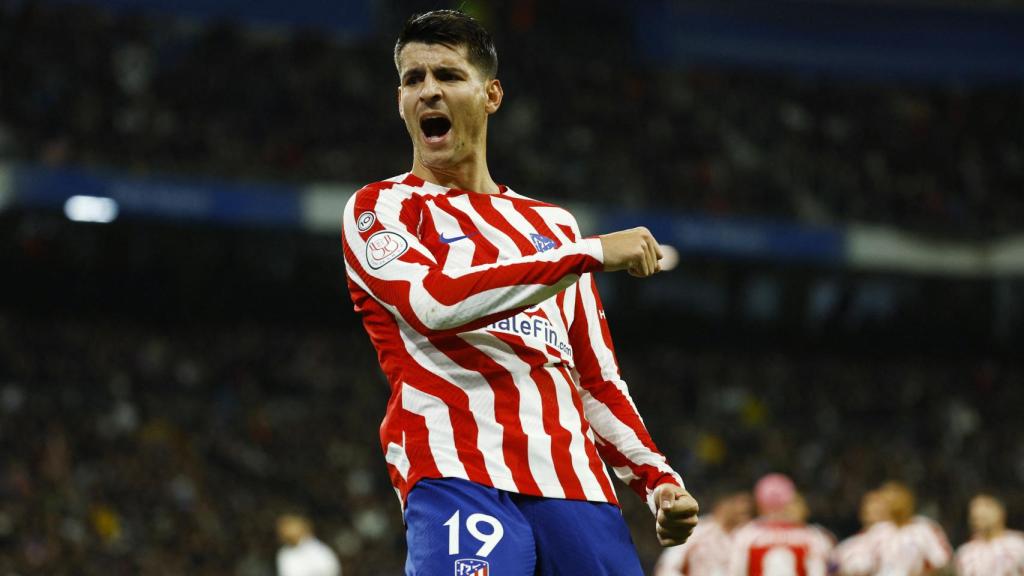 Álvaro Morata, celebrando su gol con el Atlético de Madrid en el Derbi madrileño