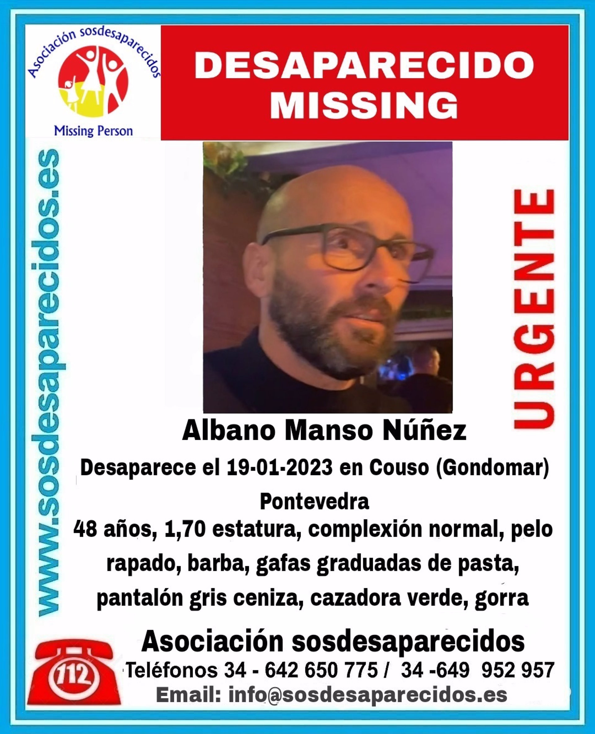 25/01/2023 Imagen del desaparecido en Gondomar.
SOCIEDAD
SOS DESAPARECIDOS