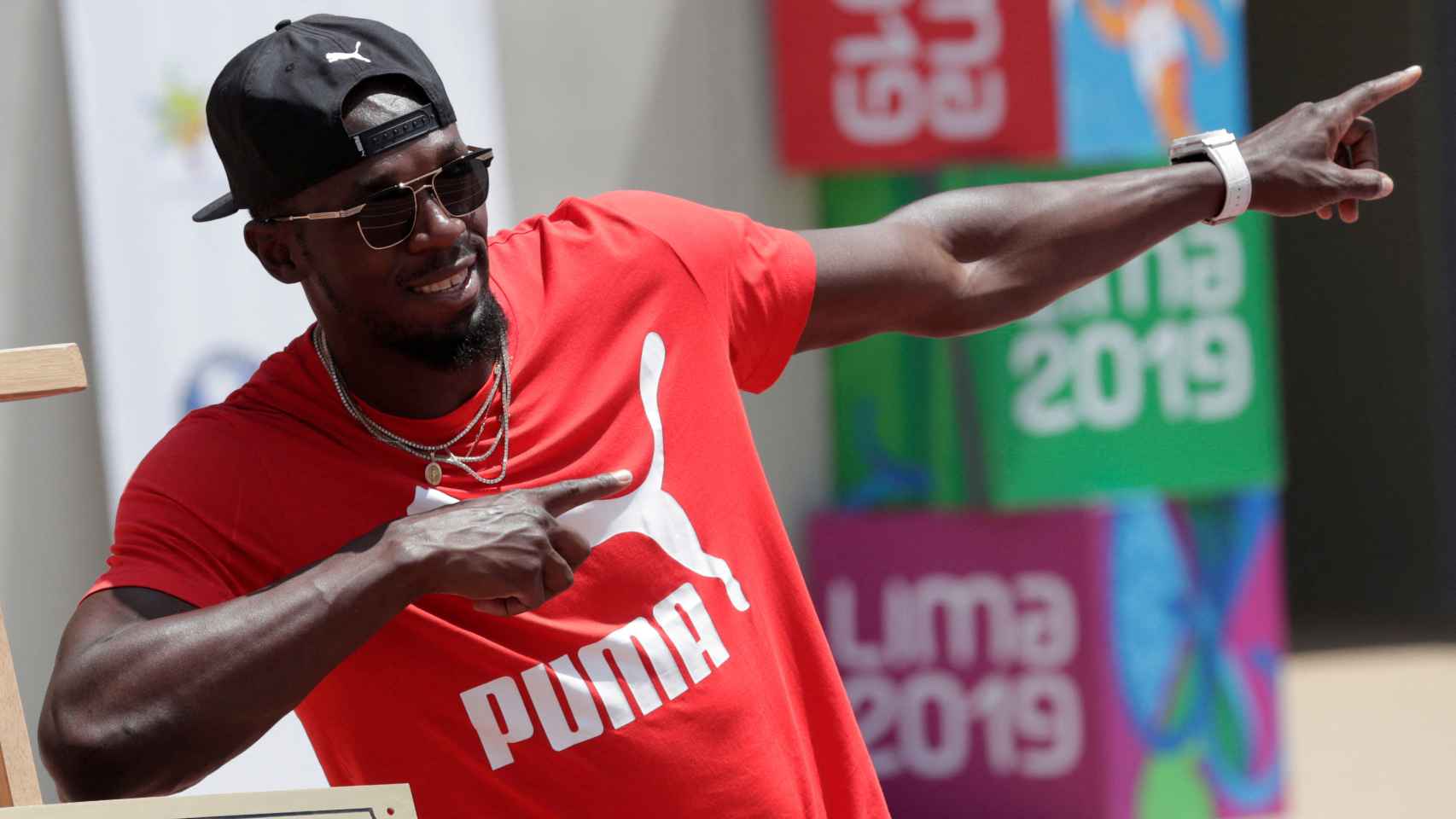 Usain Bolt, haciendo su personal celebración en un evento
