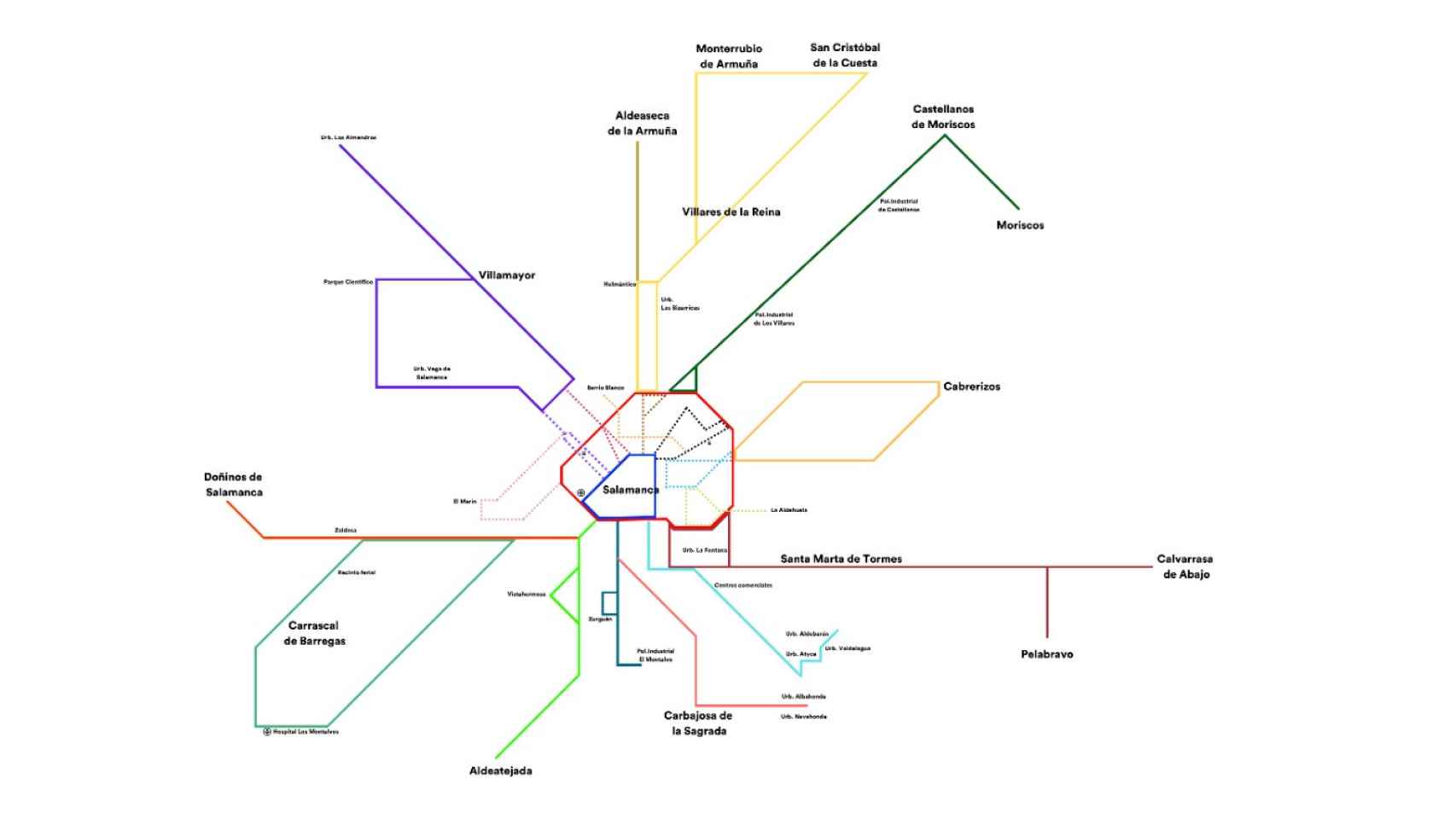 Plano del transporte en el área metropolitana de Salamanca