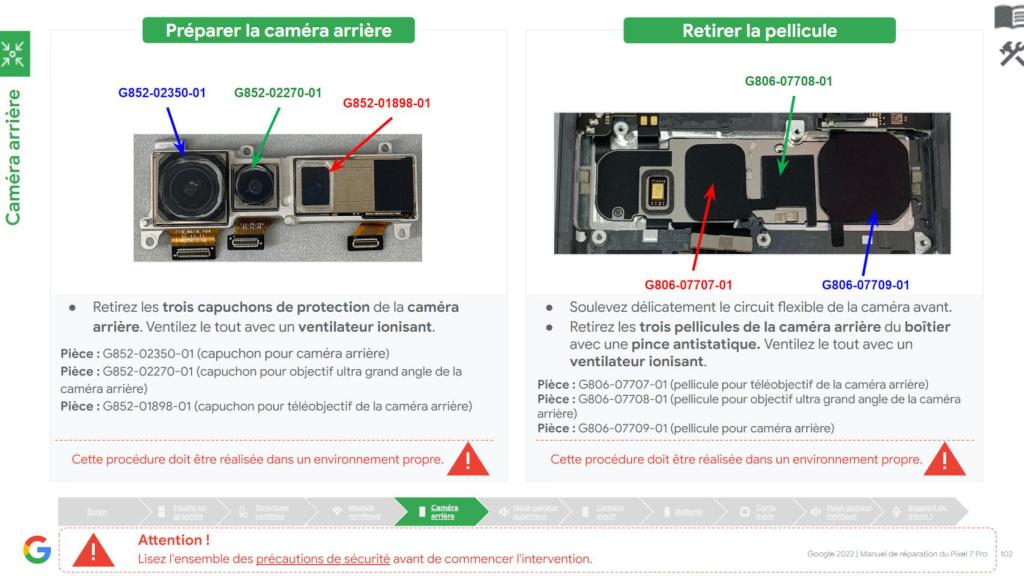 El manual del Pixel 7 indica el número de modelo de los componentes usados