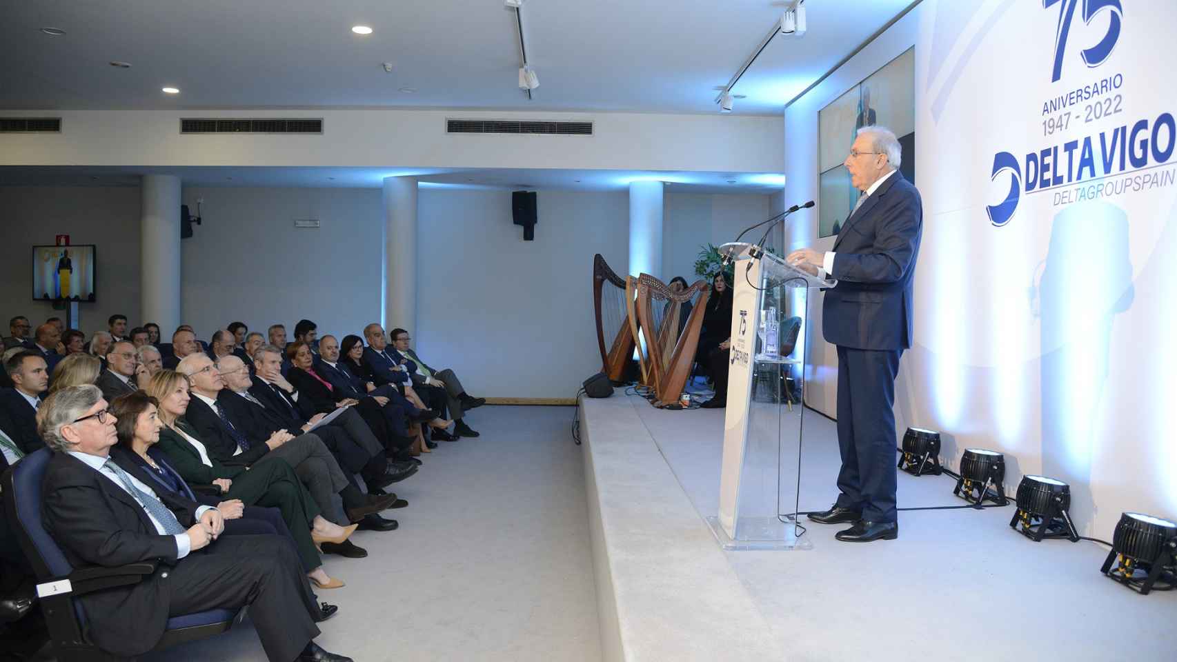 El presidente de Grupo Delta, Francisco Puga, durante su intervención en el Círculo de Empresarios de Galicia.