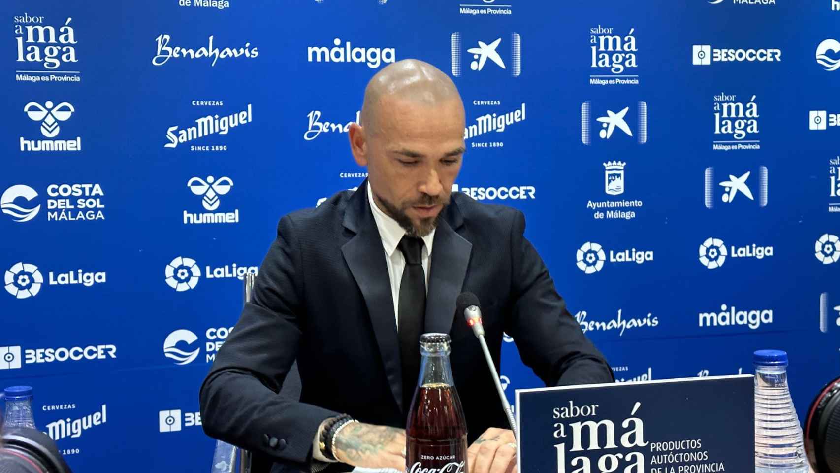Manolo Gaspar durante la rueda de prensa de despedida del Málaga CF