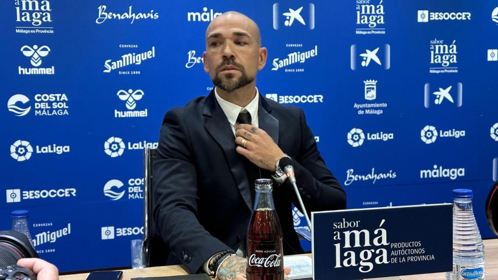 Manolo Gaspar en la sala de prensa de La Rosaleda.