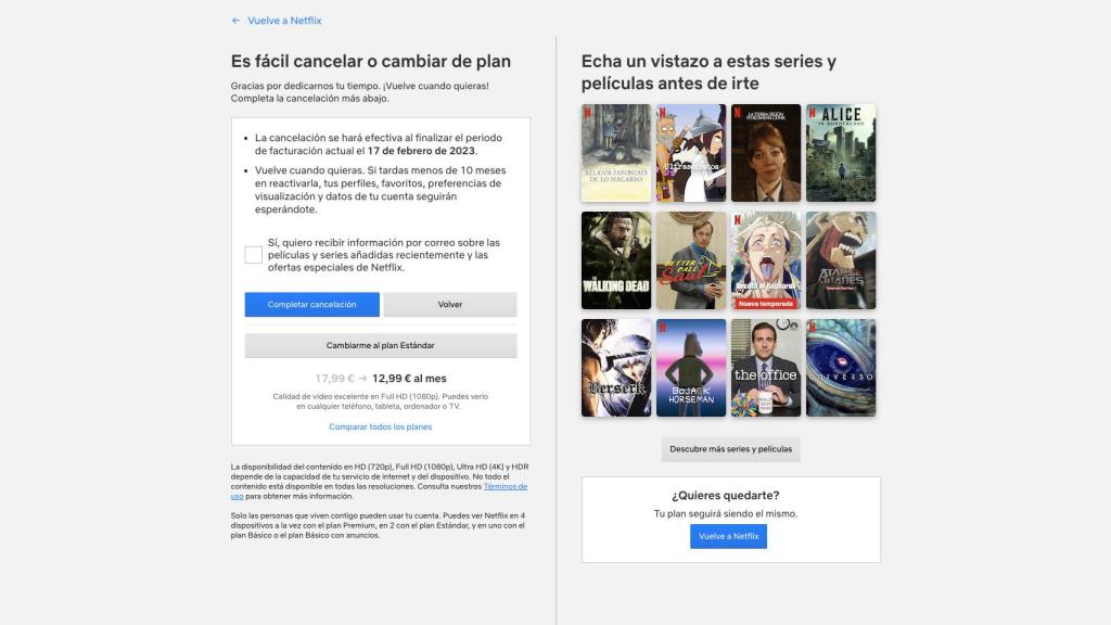 Captura de cancelación de suscripción.