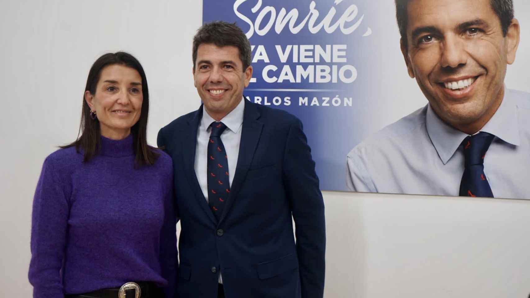 Ruth Merino, junto a Carlos Mazón en la sede del PPCV. EE