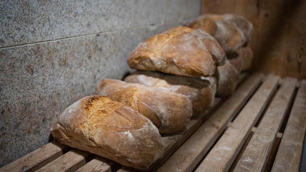 Diez 'poias' de pan de Cea recién horneadas en el Forno do Carlos.
