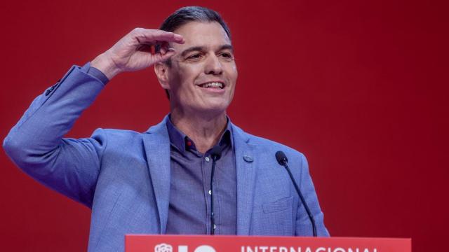 Pedro Sánchez. durante un discurso en la reunión de la Internacional Socialista, en Madrid.