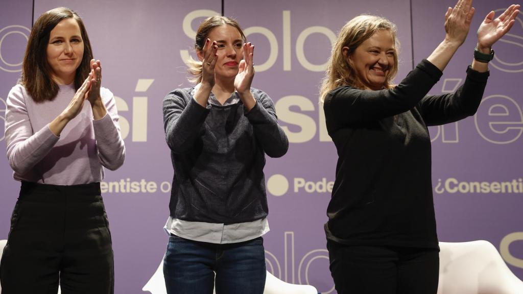 Ione Belarra, Irene Montero y Victoria Rosell, este domingo en el acto '¿Consentiste o no? Solo sí es sí'.