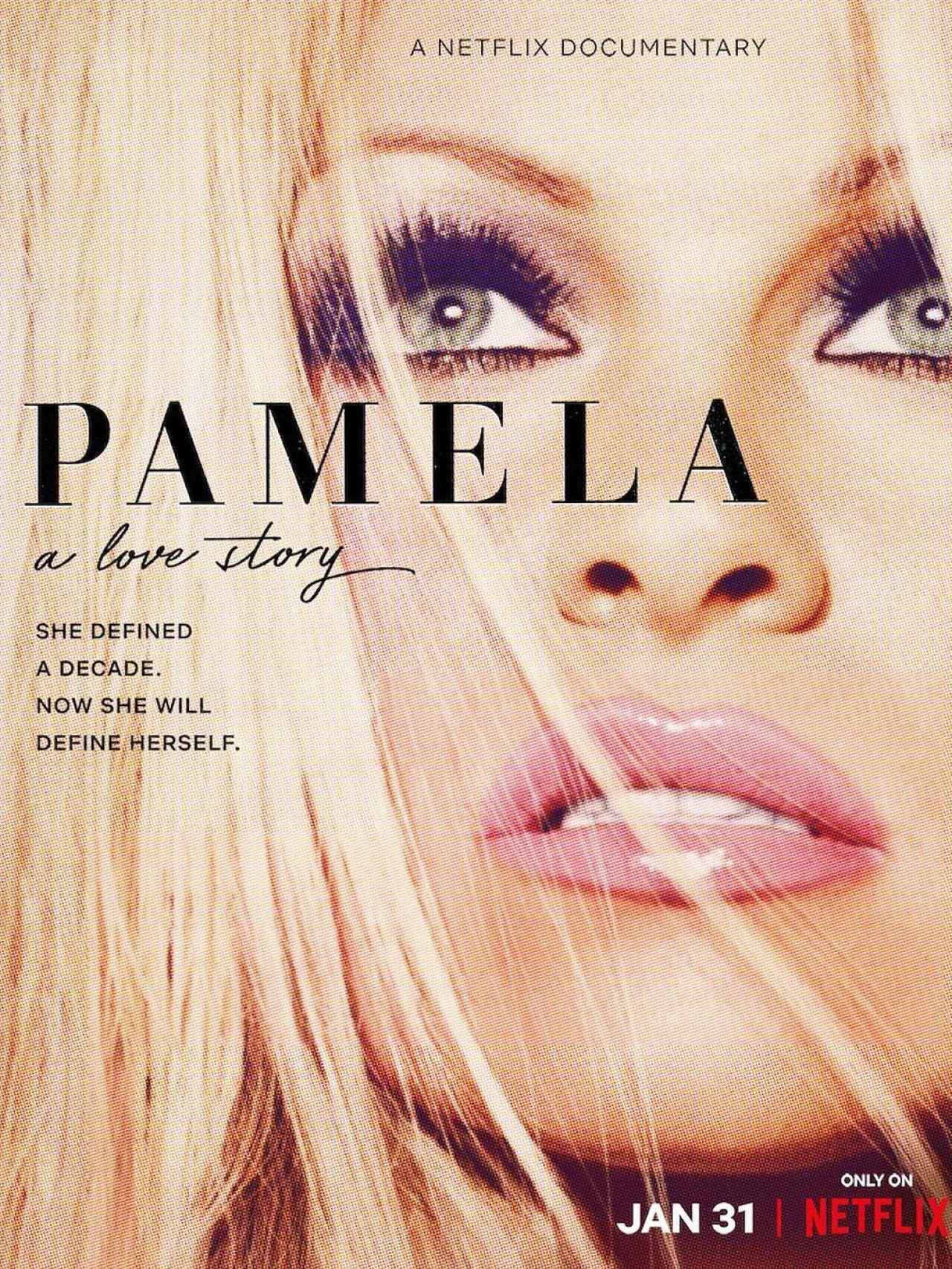La imagen y la portada del documental de Pamela Anderson en Netflix.