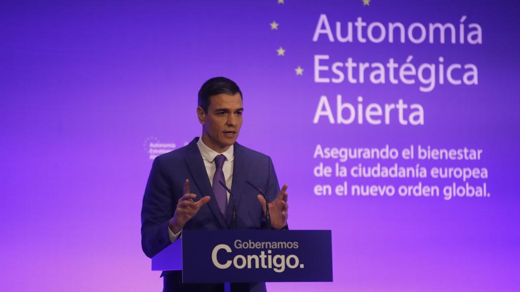Pedro Sánchez, este lunes en el acto 'Autonomía estratégica abierta'.