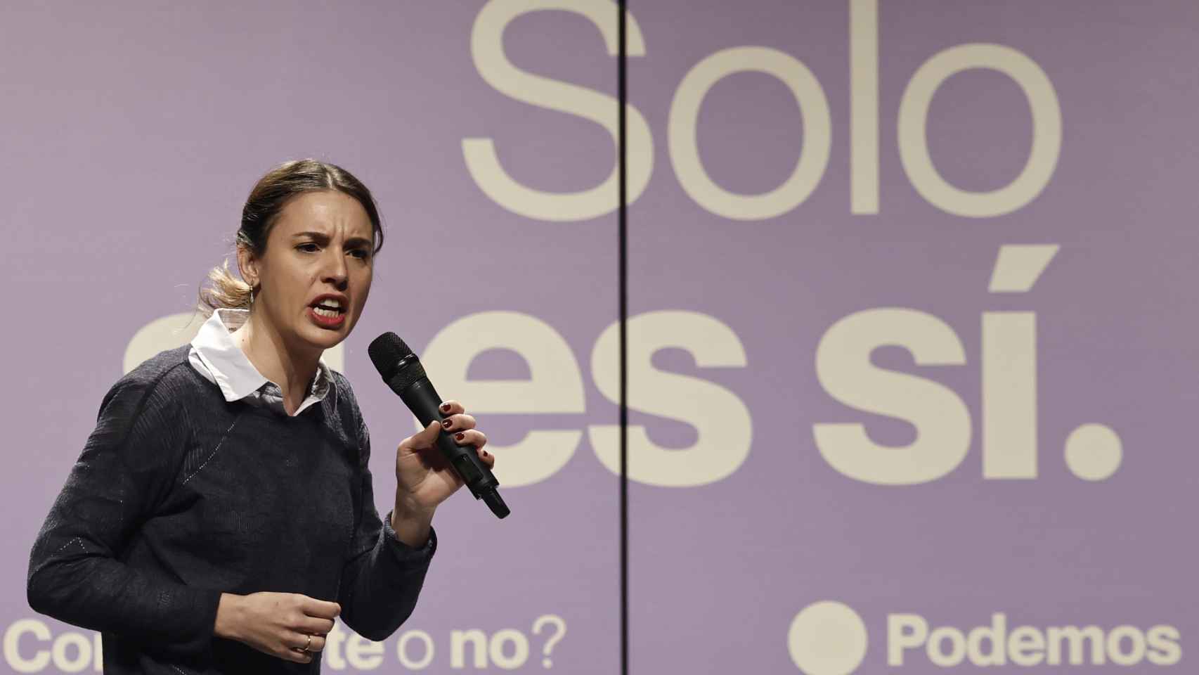 Irene Montero, ministra de Igualdad, en un acto de Podemos en defensa de la ley del 'sólo sí es sí'.