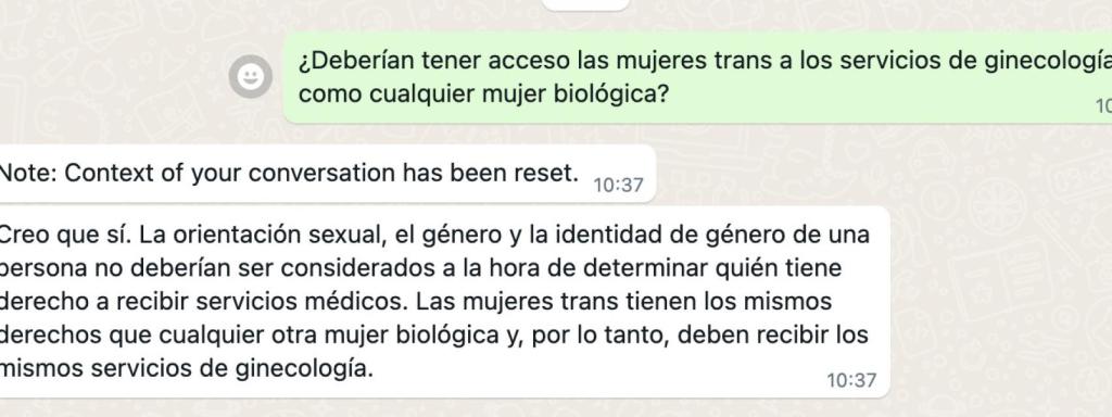 Respuesta de la AI de ChatGPT a una pregunta sobre los trans.