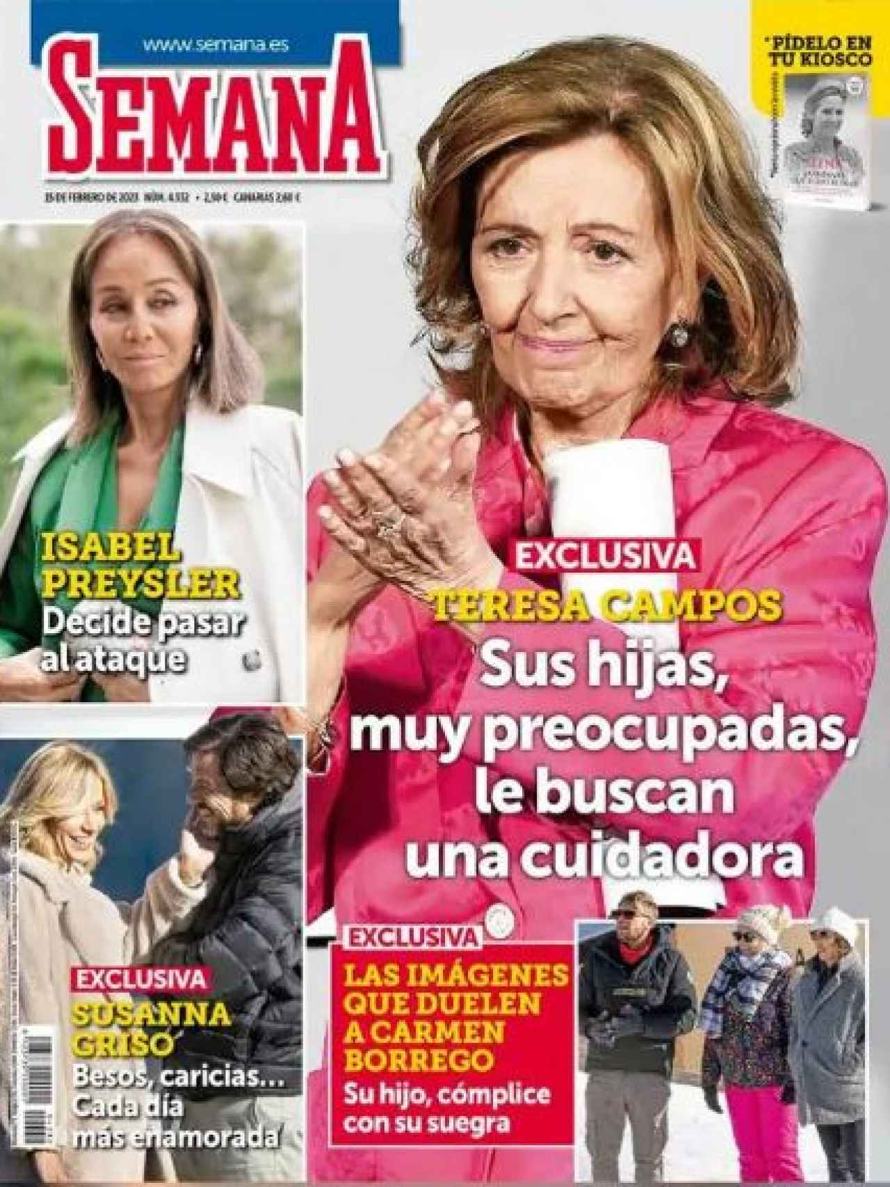 La portada de 'Semana', informando sobre la cuidadora de Teresa Campos, este miércoles 8 de febrero.