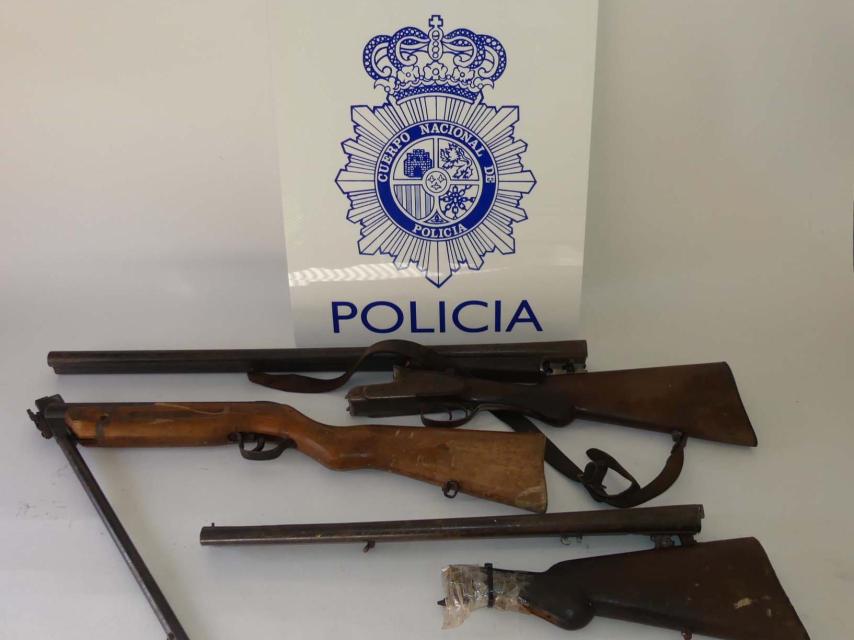 Armas de fuego intervenidas por la Policía Nacional.