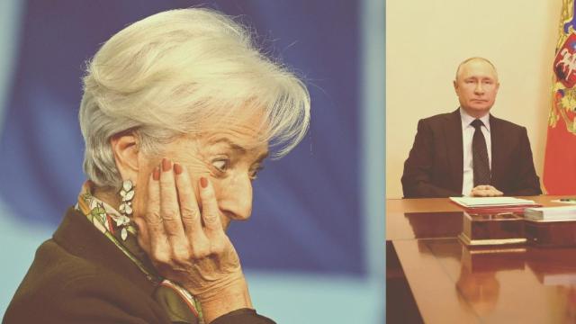 Christine Lagarde y Vladímir Putin.