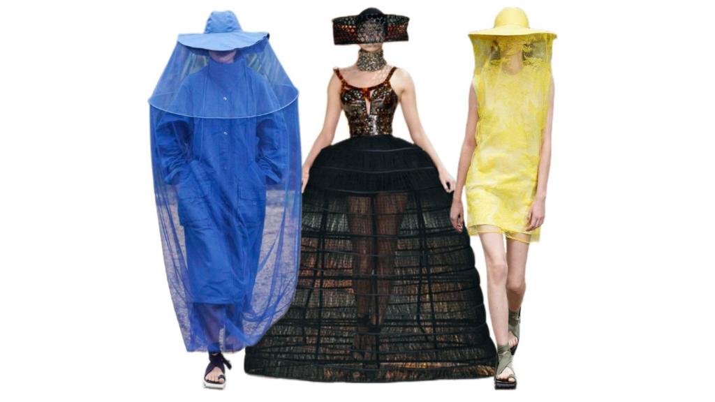 La colección de McQueen de primavera-verano 2013 (en medio) y la de Kenzo de de 2021 (laterales) giraron en torno a este insecto.