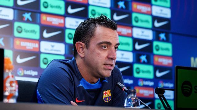 Xavi Hernández, en rueda de prensa con el FC Barcelona